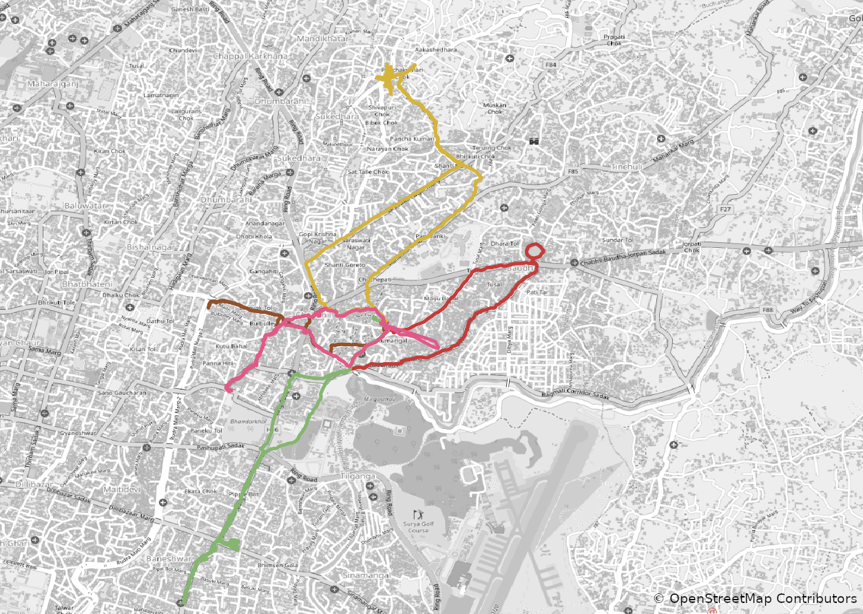 GPX Tracks showing my last 5 walks